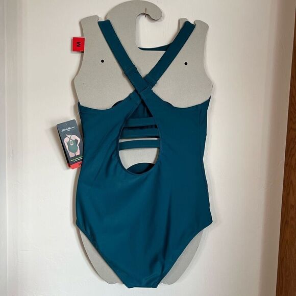 NWT Eddie Bauer One Piece Swimsuit Women’s Medium Bathing Suit Green High Neck - Picture 9 of 16